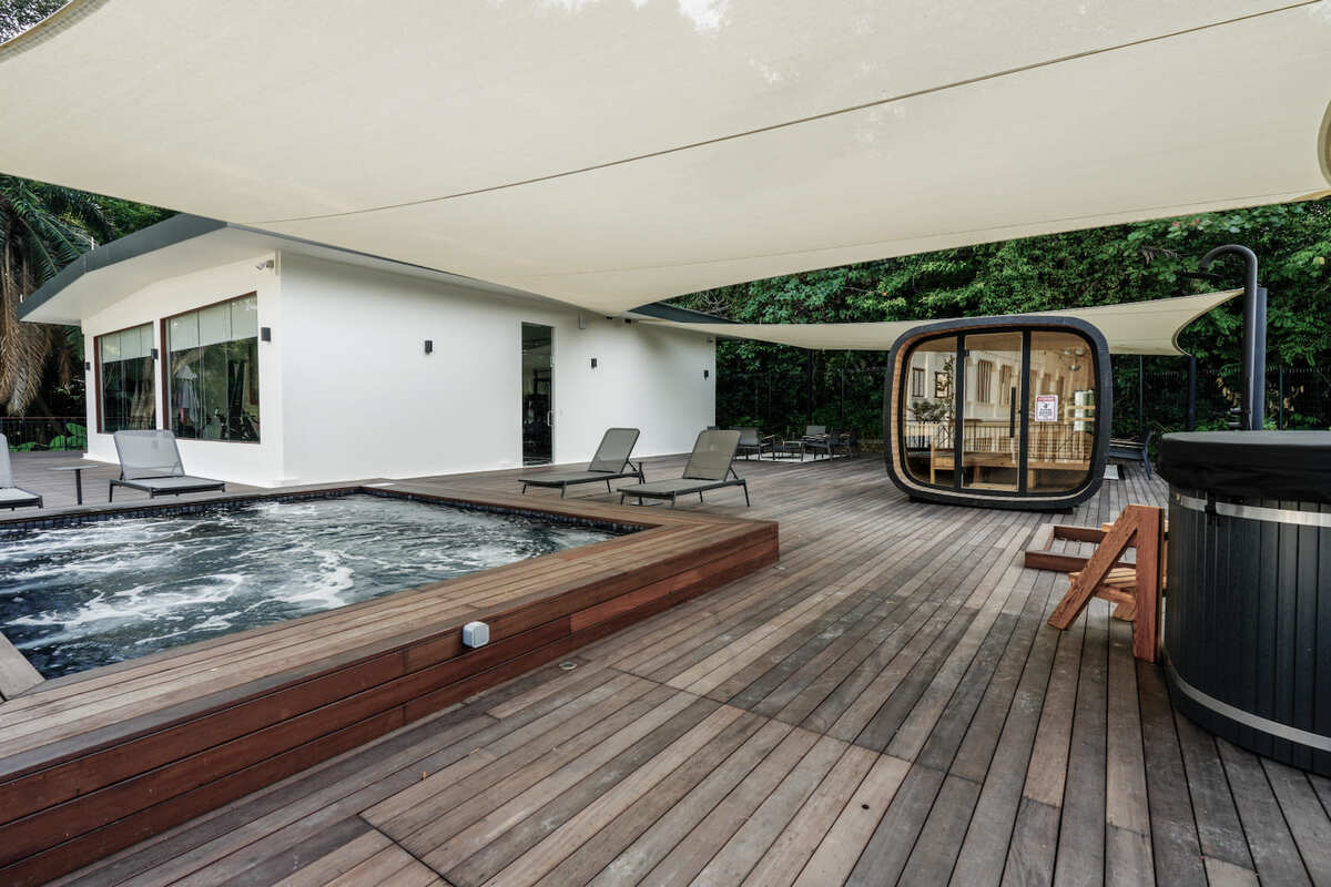 The Pavilion: outdoor cold plunge and spa deck